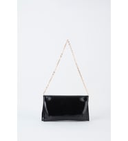 Kadın Siyah Rugan Zarf Tasarım 2 Bölmeli Mini Zincir Askılı Çıt Çıt Kapama Clutch Ve El Çantası