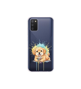 Samsung Galaxy A02s ile Uyumlu Splash Köpek Tasarımlı Şeffaf Silikon Kılıf