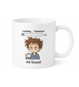 Loading Yükleniyor Çizimli Uyanmaya Çalışan Sabah İnsanı Kupası Hediye Bardak