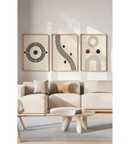 Geometrik Minimalist Çizgi ve Daireler 3 Parçalı Ahşap Çerçeveli Tablo Seti