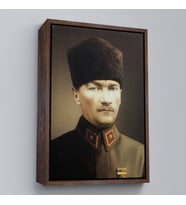 Çerçeveli Atatürk Portre Tablosu Mustafa Kemal Atatürk Dikdörtgen Dekoratif Kanvas Tablo (Siyah)
