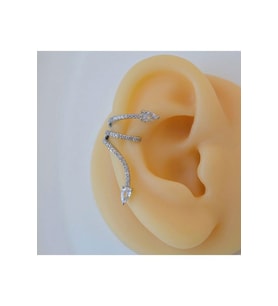 Zirkon Yılan Model Earcuff Delik Gerektirmez Yılanlı Kıkırdak Küpesi Silver Renk (Çok Renkli)