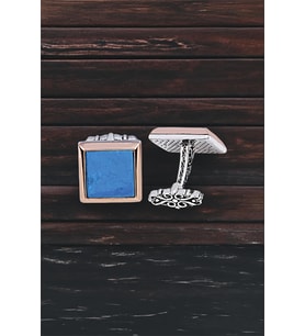 Gümüş Turkuaz Taşlı Kare Kol Düğmesi