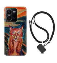 Vivo Y35 Kılıf Silikon Boyun Askılı İpli Desenli Silikon Tablo Cat 1788