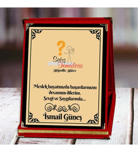 Satış Temsilcisi Baskılı Plaket (1. Tasarım)  Kişiye Özel (Kırmızı)