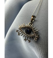 925 Ayar Gümüş Kaplama Renkli Swarovski Taşlı Göz Kolye