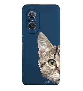 Huawei Nova 9SE Uyumlu Lansman Kılıf Catface Tasarımlı İçi Kadife Kapak-Lacivert (Şeffaf)