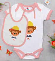 BK Kids Havalı Ol Tasarımlı Pembe Bebek Body Zıbın ve Mama Önlüğü Hediye Seti-1