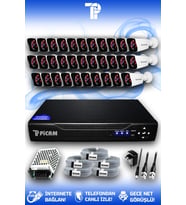 PICAM 32 Kameralı Kare 32 Dış Kamera Set HDD'siz Full HD Gece Görüşlü Güvenlik Kamerası Sistemi