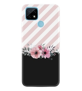 Realme C11 C21 C21Y C25Y C11 2021 Kılıf Desemli Silikon Strip Pink Flowers 1396