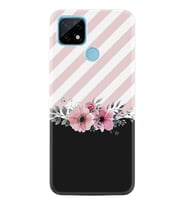 Realme C11 C21 C21Y C25Y C11 2021 Kılıf Desemli Silikon Strip Pink Flowers 1396