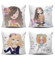 Alkanhomes Fashion Girl Kızıları 4 lü Kombinli Dijital Baskılı Kırlent Kılıfı