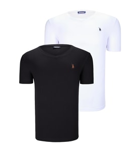 İKİLİ SET T8568 DEWBERRY V YAKA ERKEK T-SHIRT-SİYAH-BEYAZ (Siyah - Beyaz)
