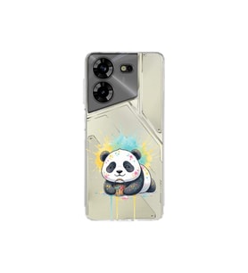 Tecno Pova 5 ile Uyumlu Splash Panda Tasarımlı Şeffaf Silikon Kılıf