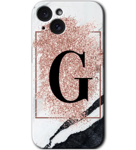 İphone 15 Plus Kılıf HD Desen Baskılı Kılıf - Pembe Mermer Desenli G Harfi