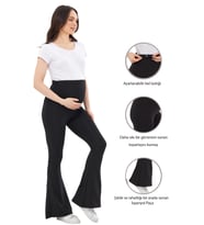 Luvmabelly MYRA8120 Toparlayıcı İnce Dalgıç İspanyol Paça Beli Ayarlanabilir Hamile Tayt (Siyah)