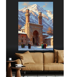 Karlı Dağlar Ve Tarihi Medrese Dekoratif Kanvas - Mdf Ahşap Tablo