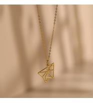 Kişiye Özel 925 Ayar Gümüş Şık Origami Kağıttan Uçak Kolye (Gold)