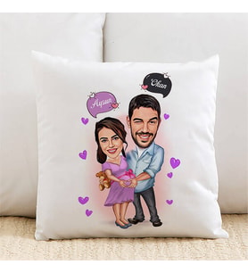 Kişiye Özel Bebeklerini Bekleyen Çiftler Karikatürlü Yastık
