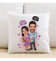 Kişiye Özel Bebeklerini Bekleyen Çiftler Karikatürlü Yastık