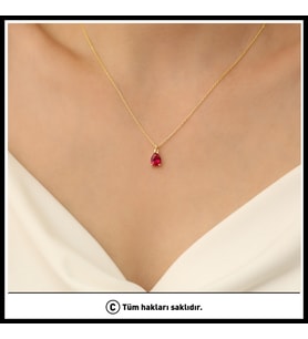 925 Ayar Gümüş Kırmızı Damla Kolye