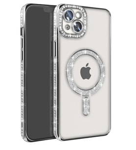 iPhone 14 Kılıf Joke Simli Magneticsafe Kılıf - Gümüş