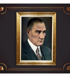 Özel Seri Paspartulu Çerçeveli Atatürk Tablo l518 (Gold)