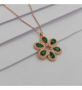 Gümüş Çiçek Model Taşlı Kolye 925 Ayar (Karışık)
