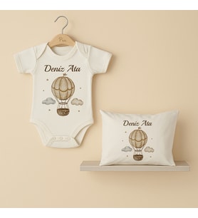 Pia Baby Premium %100 Pamuk İsme Özel Organik Baskılı Çıtçıtlı Bebek Body Ve Yastık Kılıfı 5037-19 (Ekru)
