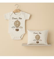 Pia Baby Premium %100 Pamuk İsme Özel Organik Baskılı Çıtçıtlı Bebek Body Ve Yastık Kılıfı 5037-19 (Ekru)