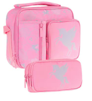 Kaukko Kids Kız Çocuk Pembe Bulut Desenli Üç Bölmeli Thermo Beslenme Çantası ve Kalemlik Seti (L7218+L8218)