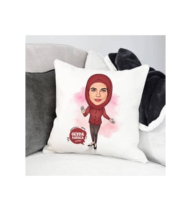 Karikatürlü Başörtülü Hanımlara Özel Yastık
