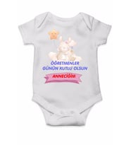 Öğretmenler Günün Kutlu Olsun Anneciğim Bebek Anne Sevim Tavşan Baskılı Çıt Çıtlı Body&zıbın