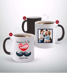 BK Gift Kişiye Özel Babalar Günü Hediyesi Fotoğraflı Sihirli Kupa Bardak-106 (Beyaz)