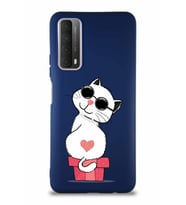 Huawei P Smart 2021 Soft Premier Kapak Coolcat Tasarımlı Silikon Kılıf - Lacivert (Şeffaf)