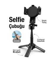 Kablosuz Bluetooth Selfie Çubuğu, Manyetik Tripod, Siyah Renk
