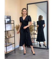 Crep Kumaş Midi Elbise  - Siyah