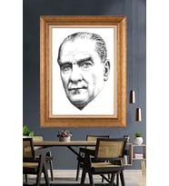 Altın Varaklı Çerçeveli Paspartulu Atatürk Tablo DC1339 (Gold)