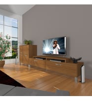 Decoraktiv Ekoflex On Slm Krom Ayaklı Tv Ünitesi Tv Sehpası - Naturel Ceviz
