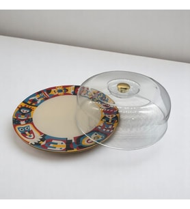 Seramik Desenli Yuvarlak 2 Parça Fanus Seti 31cm
