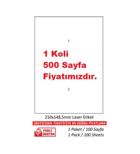 A1 Etiket Lazer Etiket tw-2102 500 A4 Sayfa Lazer Etiket 210 x 148,5 mm Boyutunda 1 A4 Sayfada 2 Etiket