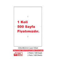 A1 Etiket Lazer Etiket tw-2102 500 A4 Sayfa Lazer Etiket 210 x 148,5 mm Boyutunda 1 A4 Sayfada 2 Etiket