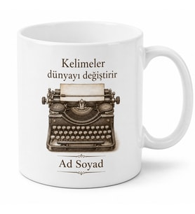 Daktilo Temalı Nostaljik Baskılı Kupa Bardak Edebiyat Hediye