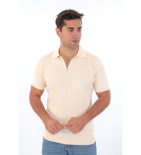 Monox Erkek Polo Yaka Fermuarlı Spor Yazlık Triko Tişort (Bej)