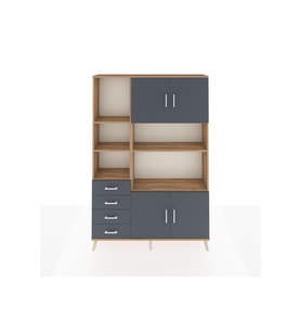 Arges Gardrop 8 Raflı 4 Çekmeceli 4 Kapaklı 132x30x195 Çam-Antrasit