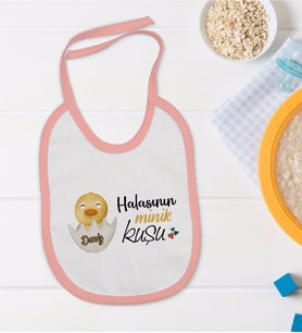 BK Kids Kişiye Özel Pembe Bebek Mama Önlüğü - Model 79