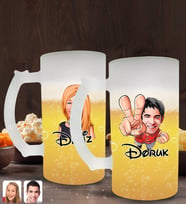BK Gift Kişiye Özel Erkek ve Kadın Karikatürlü 2’li Buzlu Cam Bira Bardağı 50cl-1 (Beyaz)