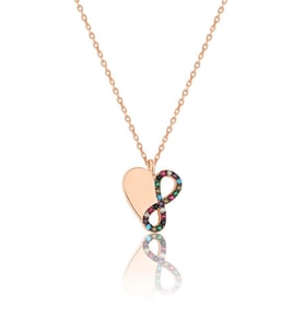 925 Ayar Gümüş Zirkon Taşlı Kalp Sonsuzluk Kadın Kolye 12 mm Rose-Mix