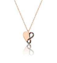 925 Ayar Gümüş Zirkon Taşlı Kalp Sonsuzluk Kadın Kolye 12 mm Rose-Mix