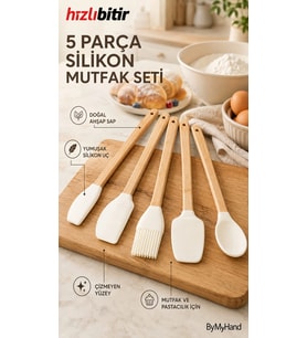 ByMyHand Ahşap Saplı Slikon Uçlu Slikon Mutfak ve Pasta Yapım Hazırlık 5'li Set
